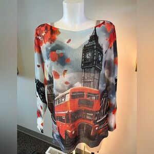 London Double Decker Bus Graphic Top in Red and Gray